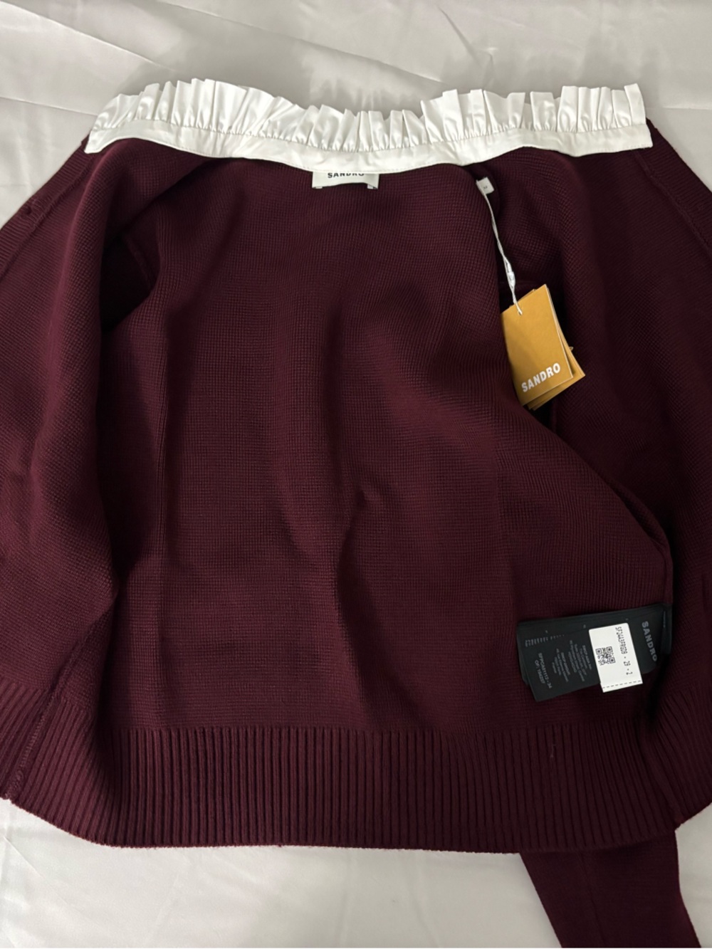 NWT) Sandro Burgundy Wool-Blend Ruffled-Collar Cardigan size2 - Picture 3 of 7
